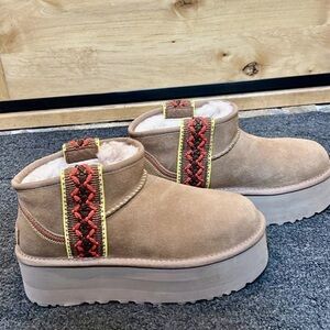 UGG Mini Braid Tan Platform Boots
